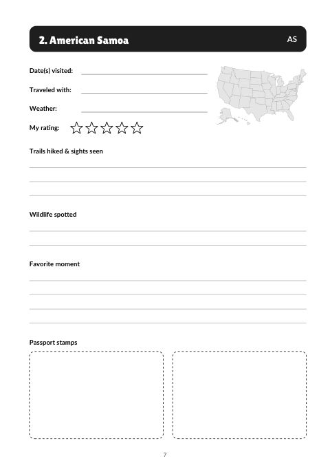 Sample national parks journal page
